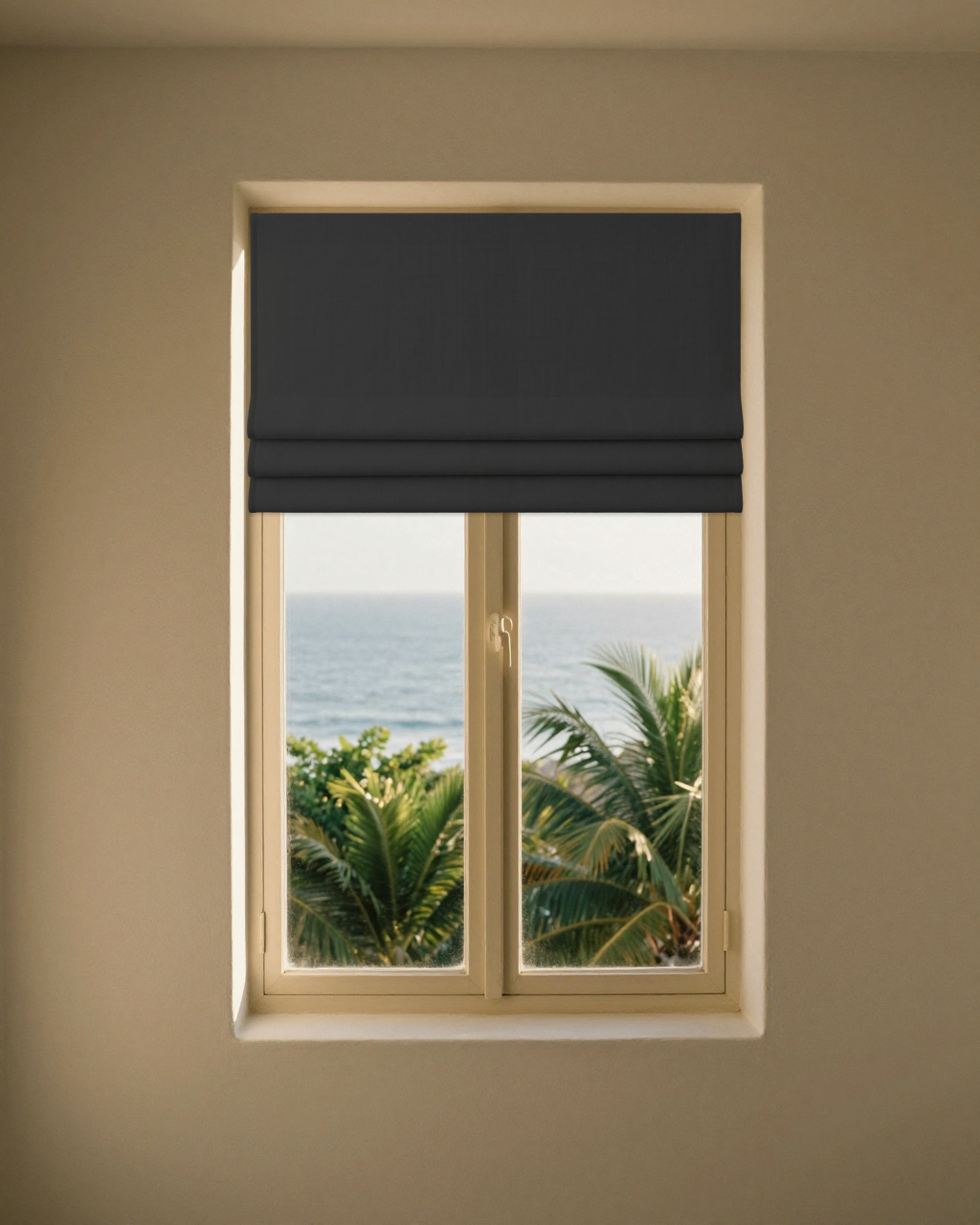 flat-roman-shade — charcoal · locked window scene v7
