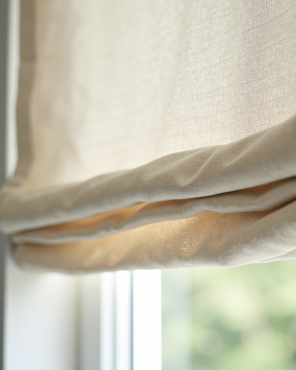 Relaxed roman shade fabric detail closeup