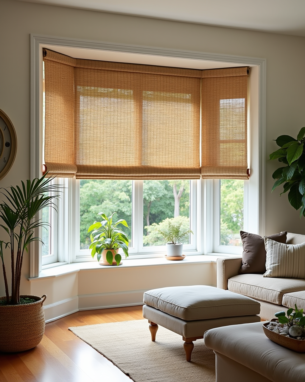 Natural weave woven wood shade in living room