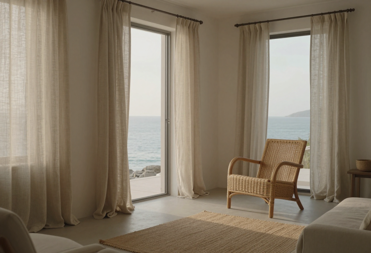 The Coastal Weave natural drapery in a coastal living room