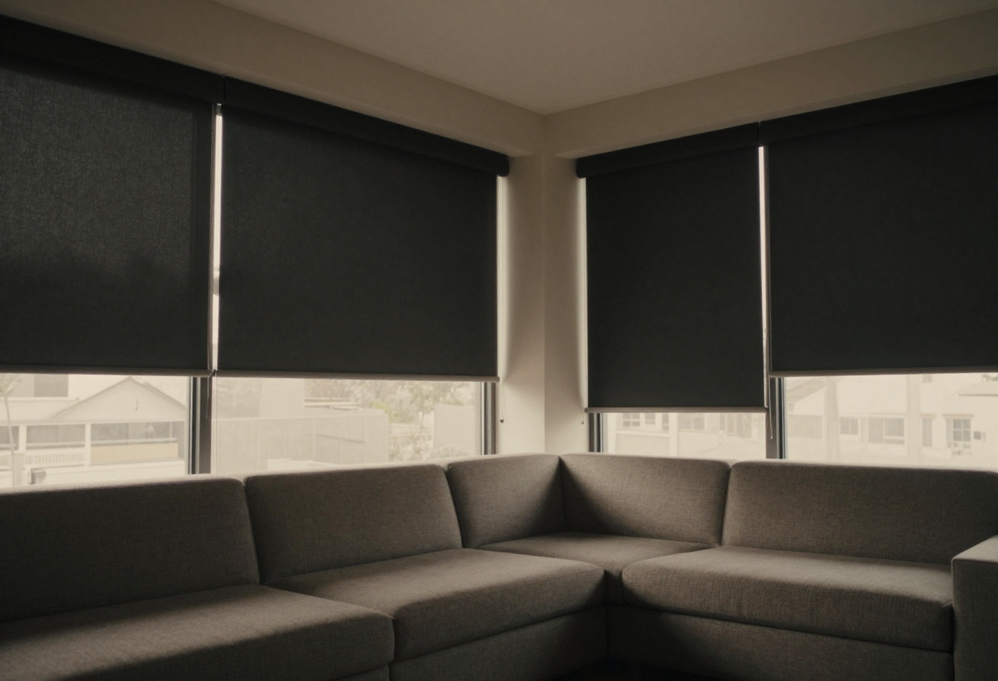 Eclipse Roller blackout shade in a dark, calm bedroom