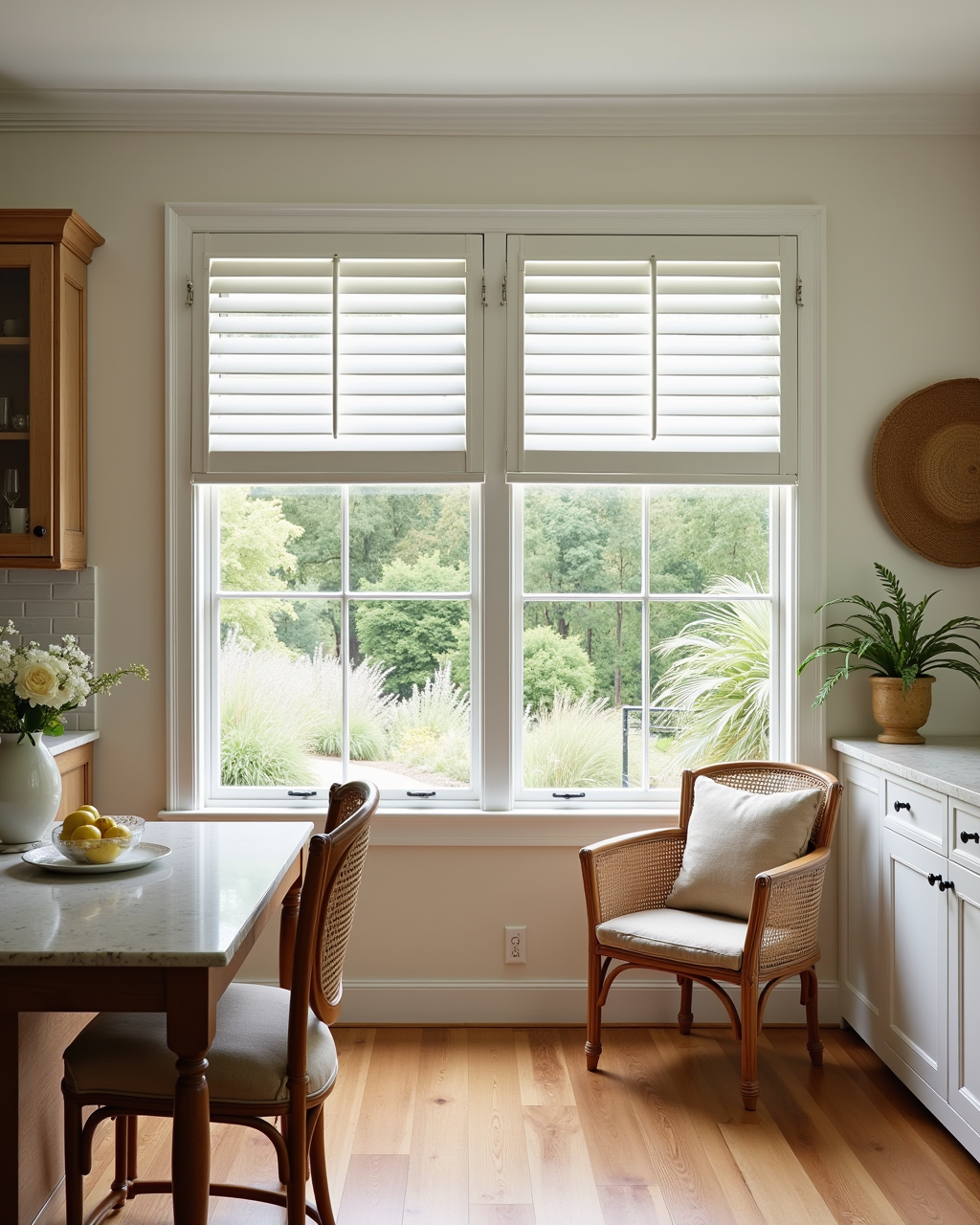Cafe style plantation shutter in kitchen