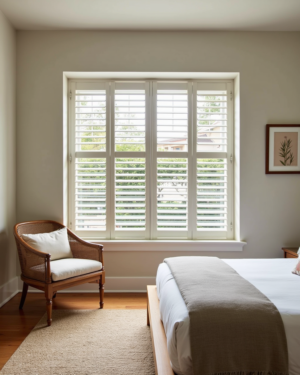 Tier on tier plantation shutter in bedroom