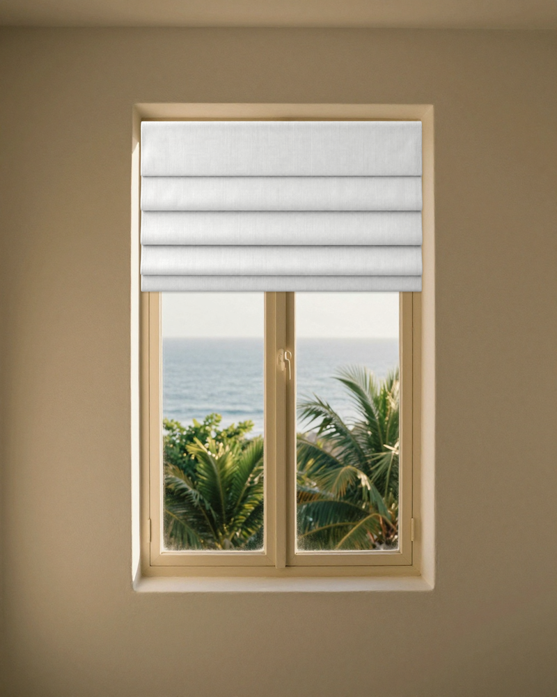 pleated-roman-shade — white · locked window scene v7