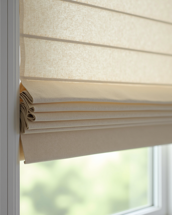 Pleated roman shade fabric detail closeup