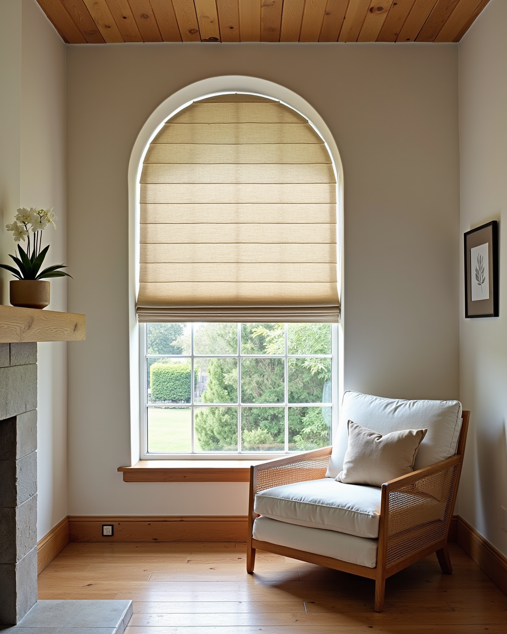 Pleated roman shade in cozy bedroom