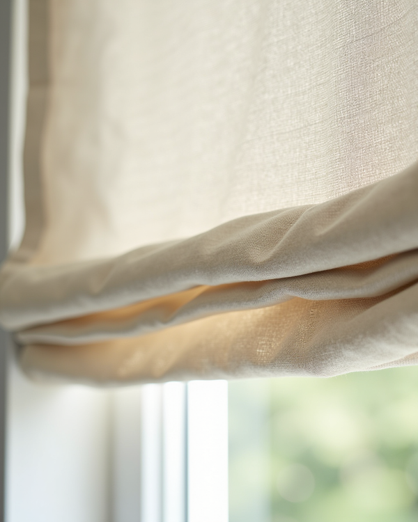 Relaxed roman shade fabric detail closeup