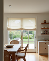 Relaxed roman shade in casual living room