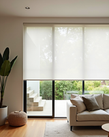 Privacy roller shade in sunlit living room