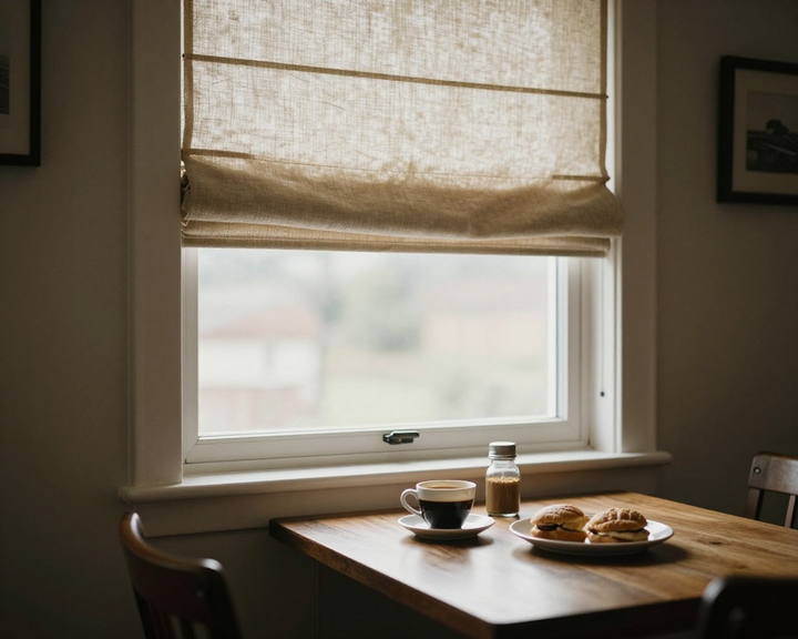 Flat Roman Shade – Natural — customer photo from Newport Beach, CA