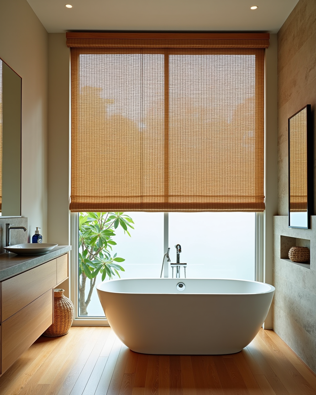 Bamboo woven wood shade in modern interior