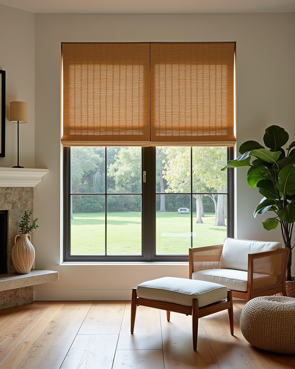 Matchstick woven wood shade in beach house